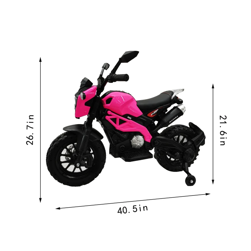 12V Kids Electric Motorcycle Ride-On with Training Wheels, Hand Throttle & Foot Brake, Motorbike for Ages 3-6, 48" L x 22" W x 33" H, Pink