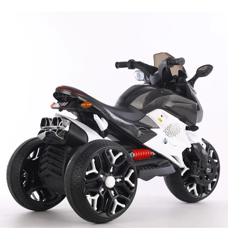 3-Wheel 12V Kids Electric Ride-On Motorcycle with Training Wheels and Headlight, Motorbike with MP3/USB, 43.5'' L x 23.5'' W x 29'' H, White