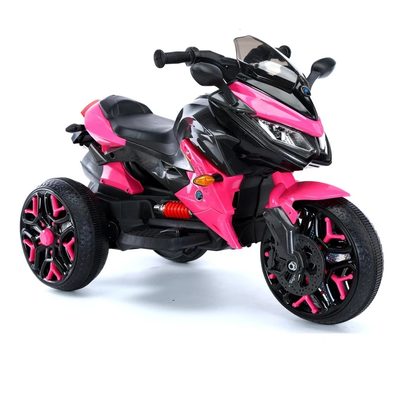 3-Wheel 12V Kids Electric Ride-On Motorcycle with Training Wheels and Headlight, Motorbike with MP3/USB, 43.5'' L x 23.5'' W x 29'' H, Pink