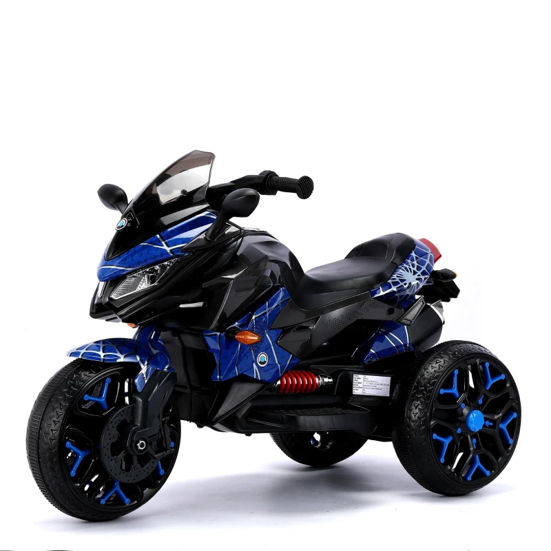 3-Wheel 12V Kids Electric Ride-On Motorcycle with Training Wheels and Headlight, Motorbike with MP3/USB, 43.5'' L x 23.5'' W x 29'' H, Blue