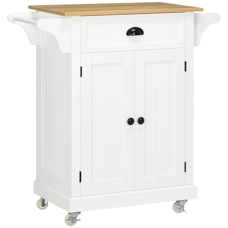 HOMCOM Rolling Kitchen Cart on Wheels, Utility Bar Cart with Drawer, 2 Towel Racks and Adjustable Shelf, White
