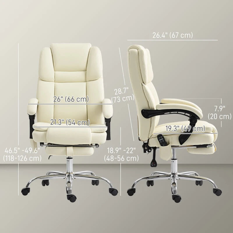 Vinsetto Massage Office Chair, Reclining Executive Office Chair with 6-Point Vibration, Footrest and High Back, White