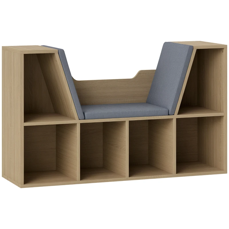 HOMCOM 6-Cubby Bookcase with Seat Cushion, Cube Storage Shelf with Reading Nook for Home Office, Study, Oak