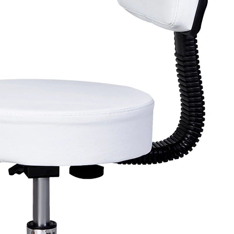 HOMCOM Adjustable Rolling Stool with Back, PU Leather Round Swivel Drafting Stool with Wheels for Kitchen, Salon Spa, Bar, Home Office, Massage, White