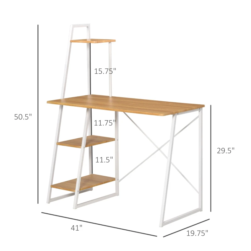 HOMCOM Computer Desk with Storage, Study Writing Table with 4-Tier Shelves for Home Office Workstation Small Space, Natural