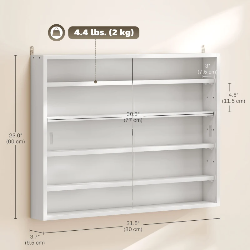 HOMCOM 5-Tier Display Cabinet, Shot Glass Display Case, Glass Curio Cabinet with 2 Glass Doors and 4 Adjustable Shelves, White