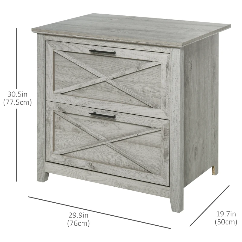 HOMCOM Retro Filing Cabinet with 2 Drawers, File Cabinet with Hanging Bars for Letter and Legal Size Document, Grey