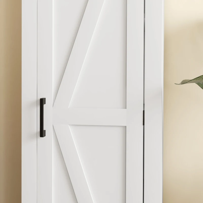 HOMCOM Farmhouse Accent Cabinet with Adjustable Shelf Barn Door Storage Cabinet for Living Room Floor Pantry Cabinet White