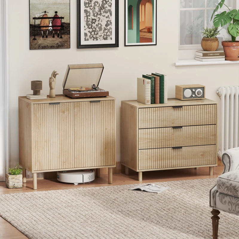 HOMCOM Accent Cabinet with Doors & Adjustable Shelf, Freestanding Storage Cabinet with Wood Legs for Living Room, Oak