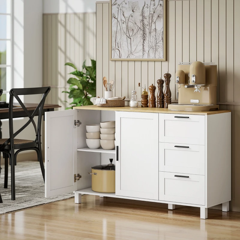 HOMCOM Buffet Cabinet with Soft-Close Doors, Modern Sideboard with 3 Drawers for Living Room, Kitchen, Dining Room, White