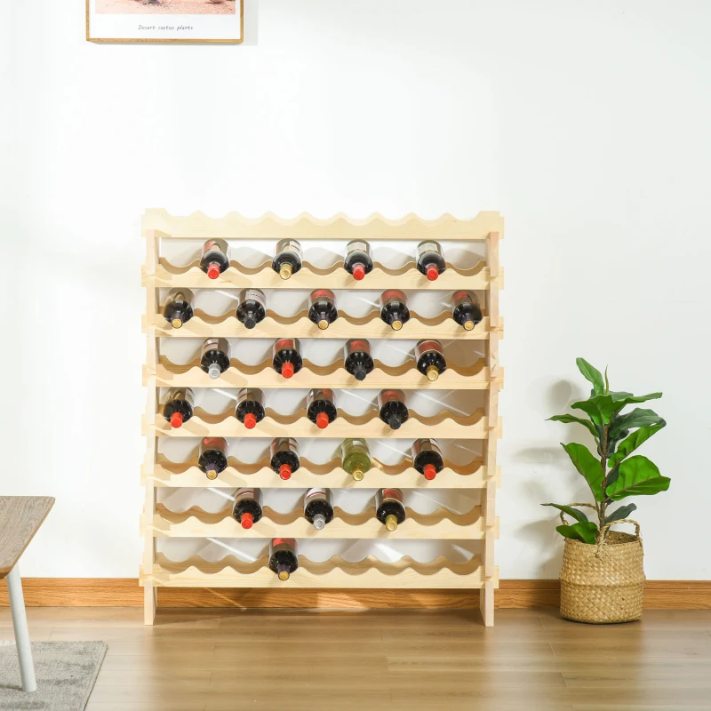 HOMCOM 8-Tier Solid Pine Wooden Wine Rack, Stackable Wine Holder Wine Cabinet Free Standing Floor Liquor Storage Shelf, 72-Bottle