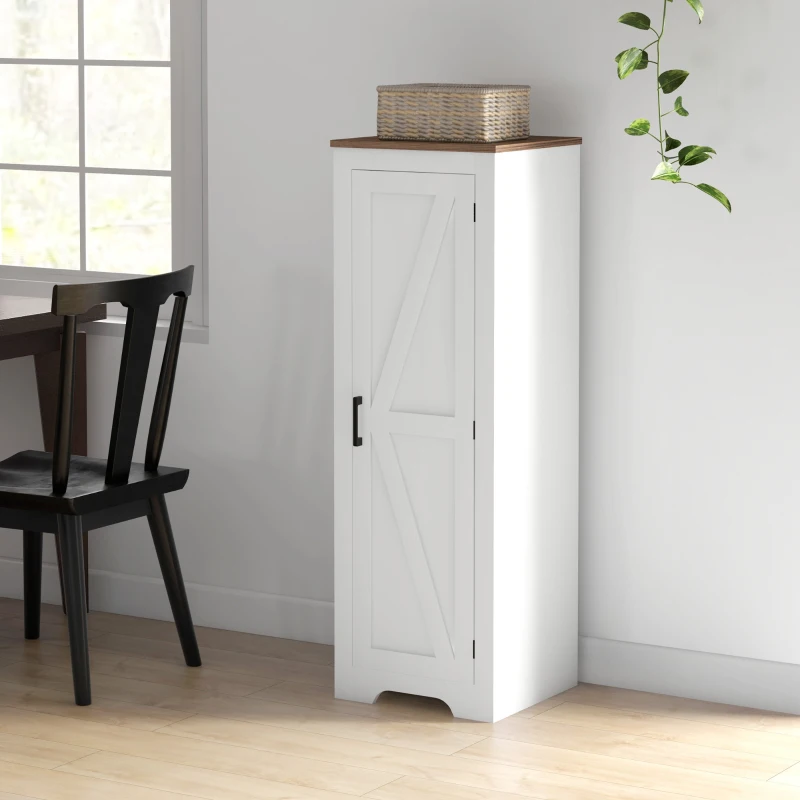 HOMCOM Farmhouse Accent Cabinet with Adjustable Shelf Barn Door Storage Cabinet for Living Room Floor Pantry Cabinet White
