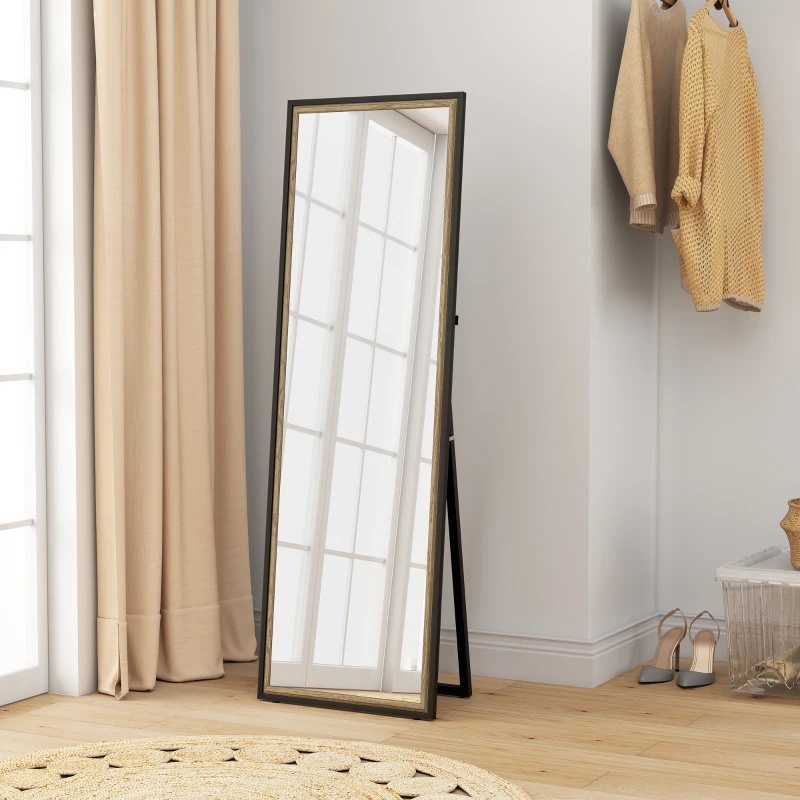 HOMCOM Full Length Mirror, 64" x 21" Rectangle Full Body Mirror with Dual-Tone Frame for Bedroom, Black