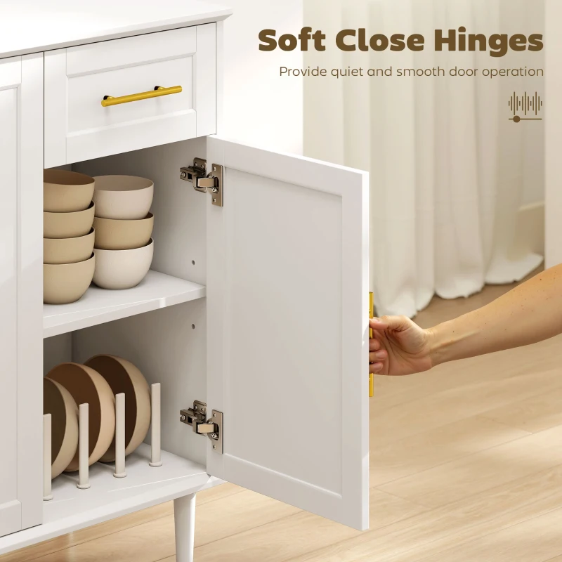 HOMCOM 55" Buffet Cabinet with Soft-Close Doors, Modern Sideboard with 2 Drawers, 3 Adjustable Shelves and 4 Doors, White