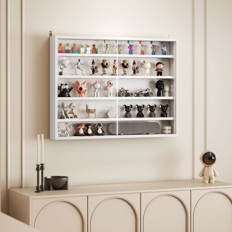 HOMCOM 5-Storey Wall Shelf Display Cabinet with 2 Glass Doors White