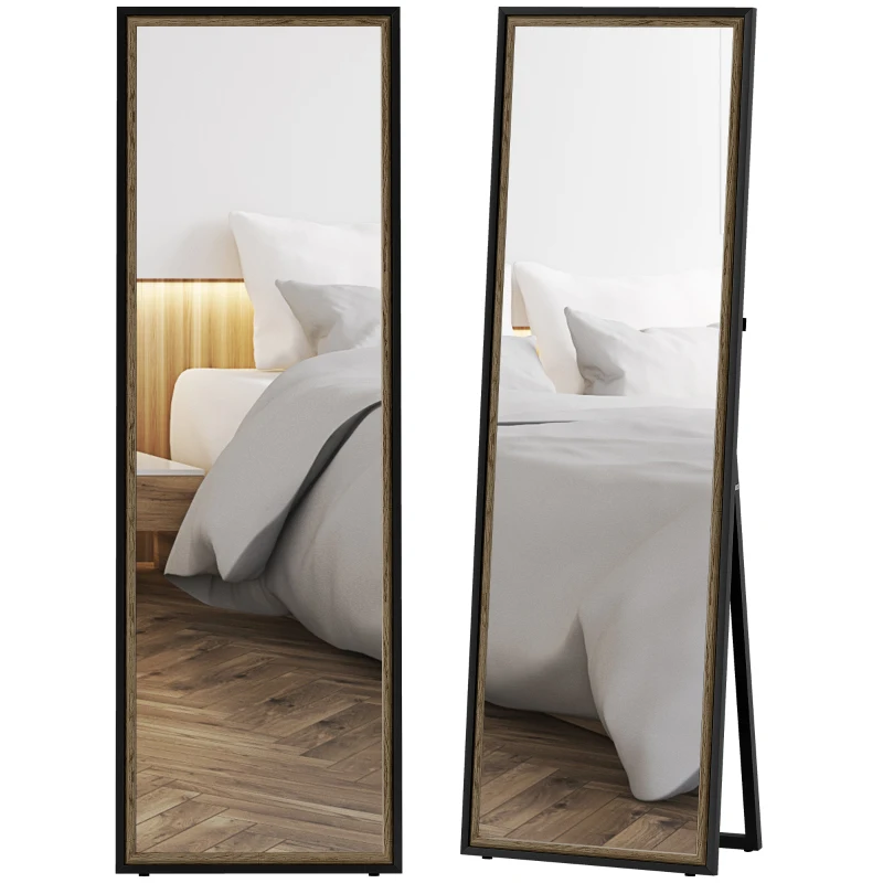 HOMCOM Full Length Mirror, 64" x 21" Rectangle Full Body Mirror with Dual-Tone Frame for Bedroom, Black