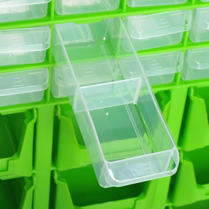 DURHAND Plastic 39 Drawer Parts Organiser Wall Mount Storage Cabinet for Small Nuts Bolts Tool Set of 2 Green