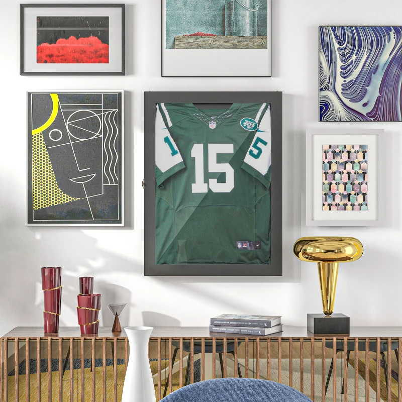 HOMCOM Jersey Display Frame Case, Acrylic Sports Shirt Shadow Box for Basketball Football Baseball, 28" x 35", Black