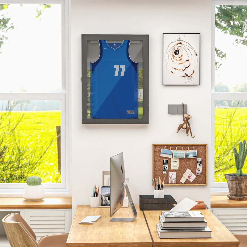HOMCOM Jersey Display Frame Case, Acrylic Sports Shirt Shadow Box for Basketball Football Baseball, 23.5" x 31.5", Black