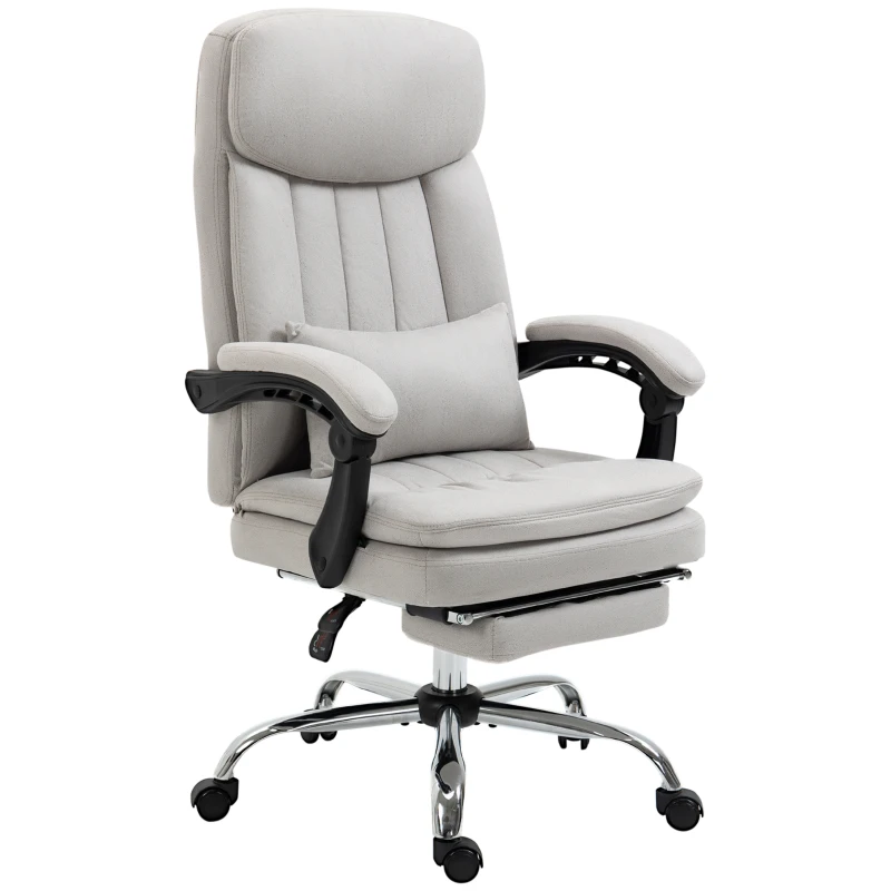 Vinsetto High Back Office Chair, Microfibre Computer Desk Chair with Lumbar Support Pillow, Foot Rest, Reclining Back, Arm, Light Grey