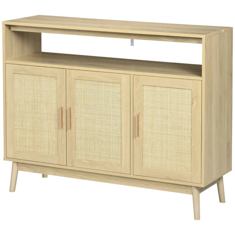 HOMCOM Accent Sideboards, Kitchen Storage Cabinet with 3 Rattan Doors, Adjustable Shelves for Living Room, Hallway