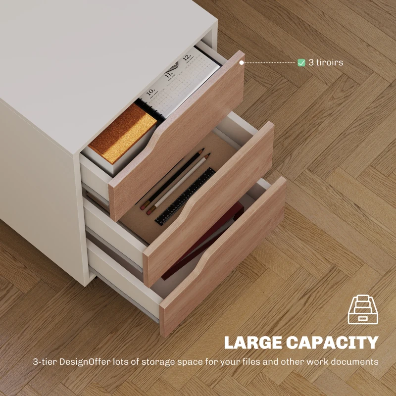 HOMCOM 3 Drawer File Cabinet, Mobile Vertical Filing Cabinet with Wheels, Printer Stand with Storage for Home Office, Oak