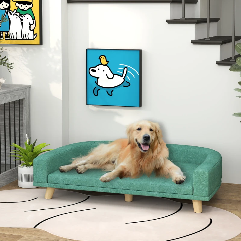 PawHut Dog Sofa for Large Dogs with Washable Cover, Anti-slip Foot Pads, Green