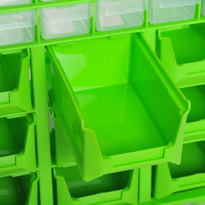 DURHAND Plastic 39 Drawer Parts Organiser Wall Mount Storage Cabinet for Small Nuts Bolts Tool Set of 2 Green
