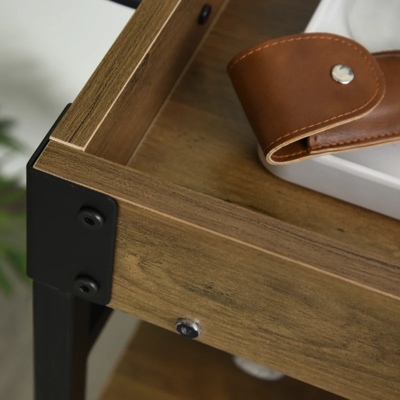 HOMCOM Retro Industrial Bar Serving Cart Rolling Kitchen Island Storage Utility Trolley with 5-bottle Wine Rack & Serving Tray