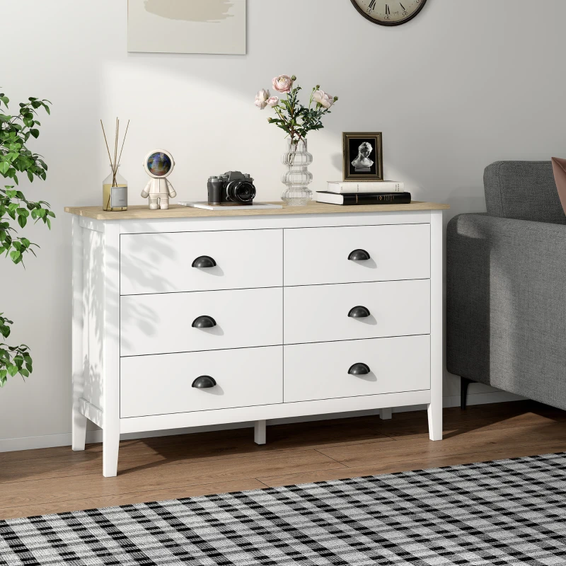 HOMCOM Chest of Drawers with Quiet Slides, Modern 6 Drawer Dresser for Bedroom, Closet, Living Room, Entryway, White