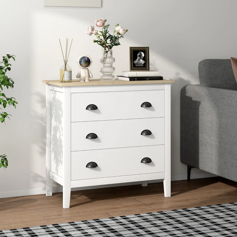 HOMCOM Chest of Drawers with Quiet Slides, Modern 3 Drawer Dresser for Bedroom, Closet, Living Room, Entryway, White