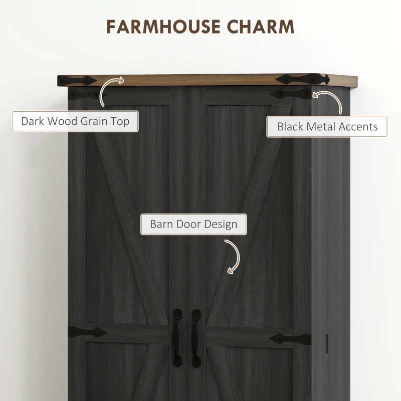 HOMCOM 47" Kitchen Pantry Storage Cabinet, Farmhouse Kitchen Pantry Cabinet with Adjustable Shelves and Door Shelves, Black