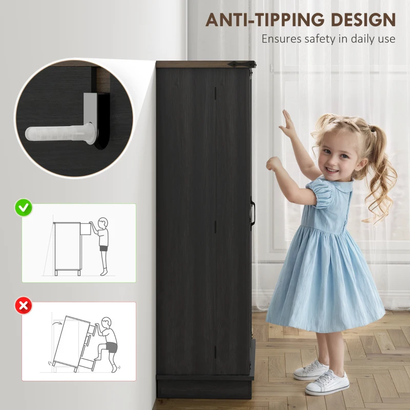 HOMCOM 47" Kitchen Pantry Storage Cabinet, Farmhouse Kitchen Pantry Cabinet with Adjustable Shelves and Door Shelves, Black