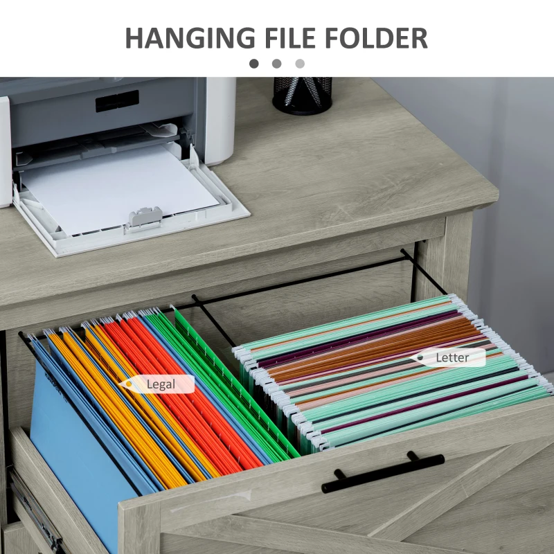 HOMCOM Retro Filing Cabinet with 2 Drawers, File Cabinet with Hanging Bars for Letter and Legal Size Document, Grey