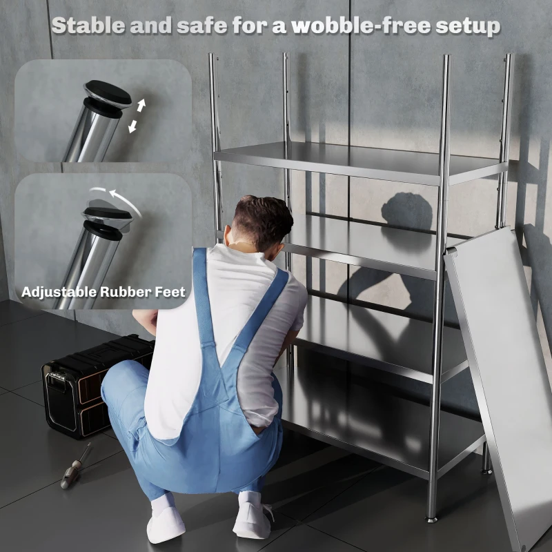 HOMCOM Bakers Rack, 5-Tier Stainless Steel Kitchen Storage Shelf with Adjustable Heights for Spices, Pots and Pans, Silver