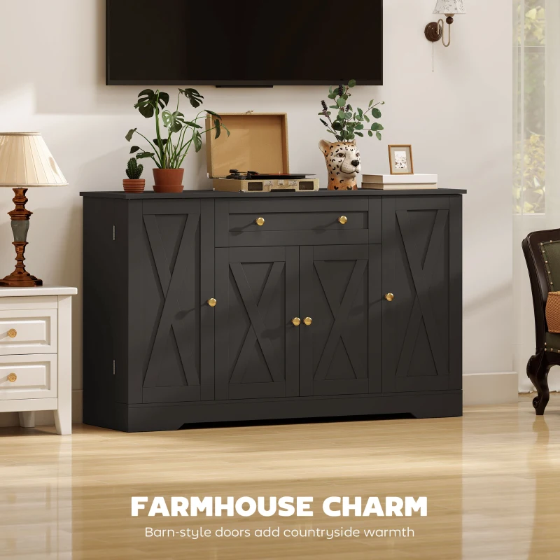 HOMCOM Sideboard Buffet Cabinet, Farmhouse Coffee Bar Cabinet with Door Shelves, Adjustable Shelves, Drawer, Barn Doors, Black