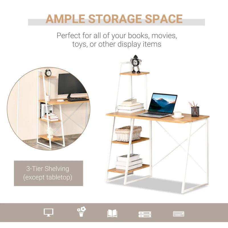 HOMCOM Computer Desk with Storage, Study Writing Table with 4-Tier Shelves for Home Office Workstation Small Space, Natural