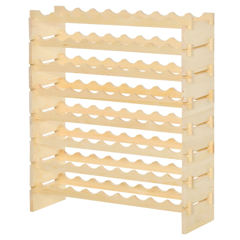 HOMCOM 8-Tier Solid Pine Wooden Wine Rack, Stackable Wine Holder Wine Cabinet Free Standing Floor Liquor Storage Shelf, 72-Bottle