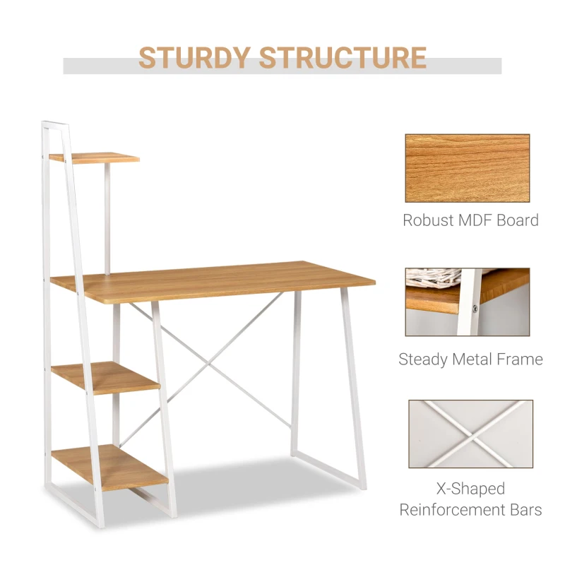 HOMCOM Computer Desk with Storage, Study Writing Table with 4-Tier Shelves for Home Office Workstation Small Space, Natural