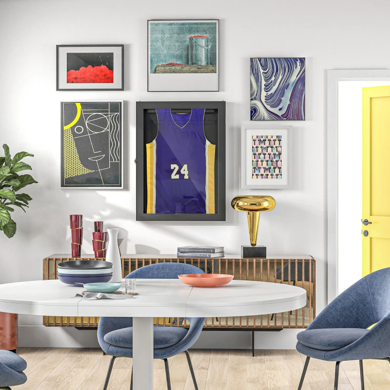 HOMCOM Jersey Display Frame Case, Acrylic Sports Shirt Shadow Box for Basketball Football Baseball, 28" x 35", Black