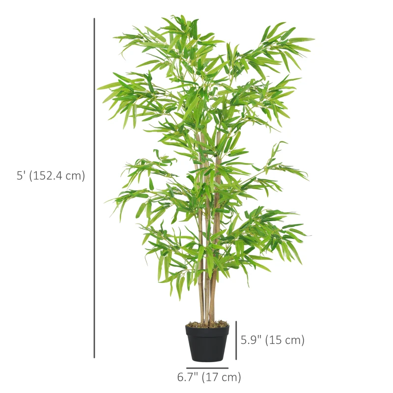 Outsunny Artificial Bamboo Tree, 5ft Fake Tree with Realistic Leaf and Natural Trunk, Decorative Plant in Nursery