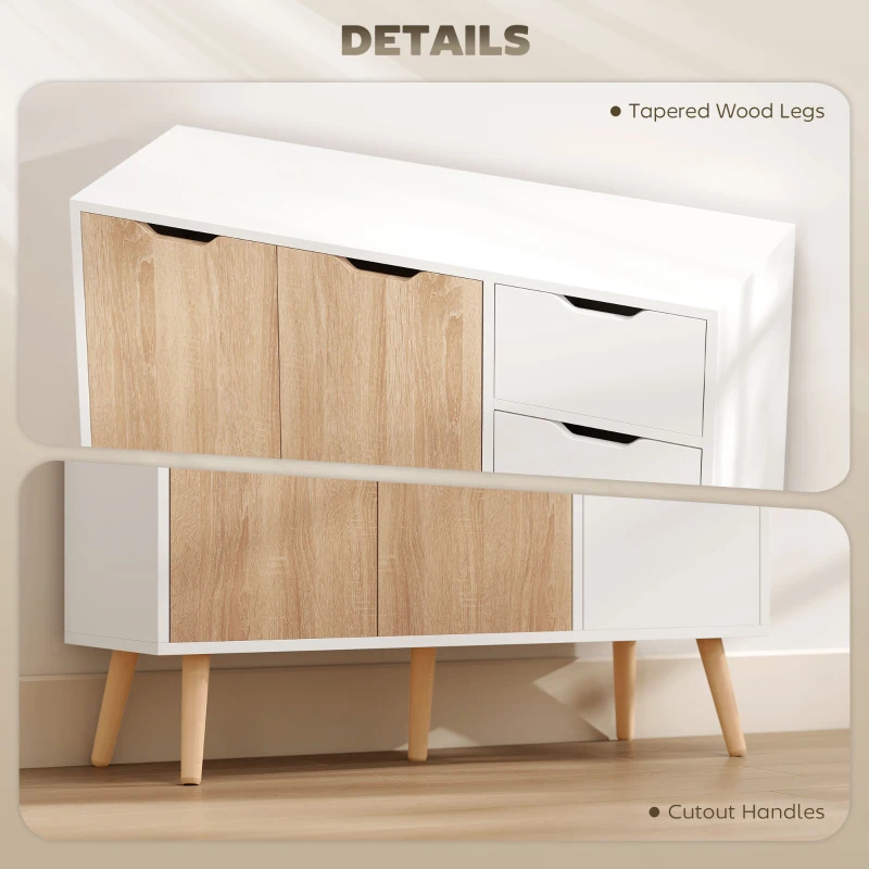 HOMCOM 35" Sideboard Storage Cabinet with Drawer, White and Nature Wood