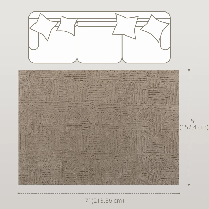 HOMCOM 5x7 Area Rug, Luxurious Faux Fur Rug, Non-Slip Floor Carpet for Living Room, Bedroom, Dining Room, Tan