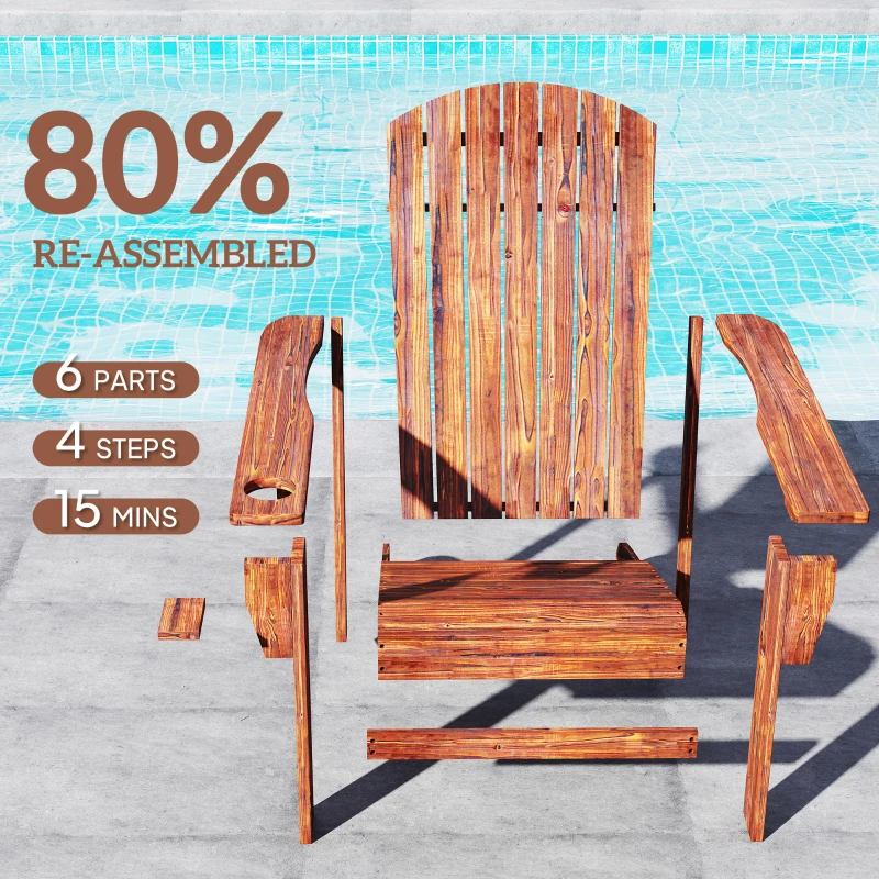 Outsunny Classic Adirondack Chair Muskoka Chair, Garden Deck Chair with Cup Holder for Patio, Indoor, Backyard, Brown