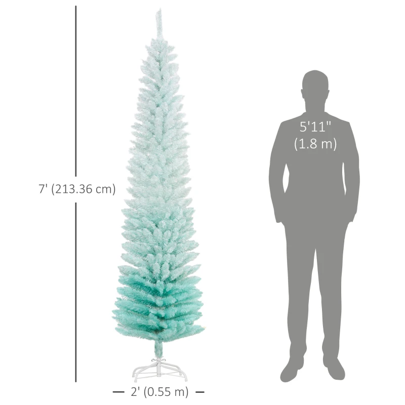 HOMCOM 7' PVC Slim Pencil Artificial Christmas Tree 500 Branch Tips