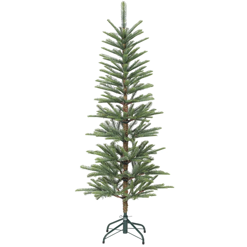 HOMCOM 5 ft Artificial Fir Pencil Christmas Tree, Hinged Xmas Tree with 316 Branch Tips and Metal Stand, Easy Assembly, Green