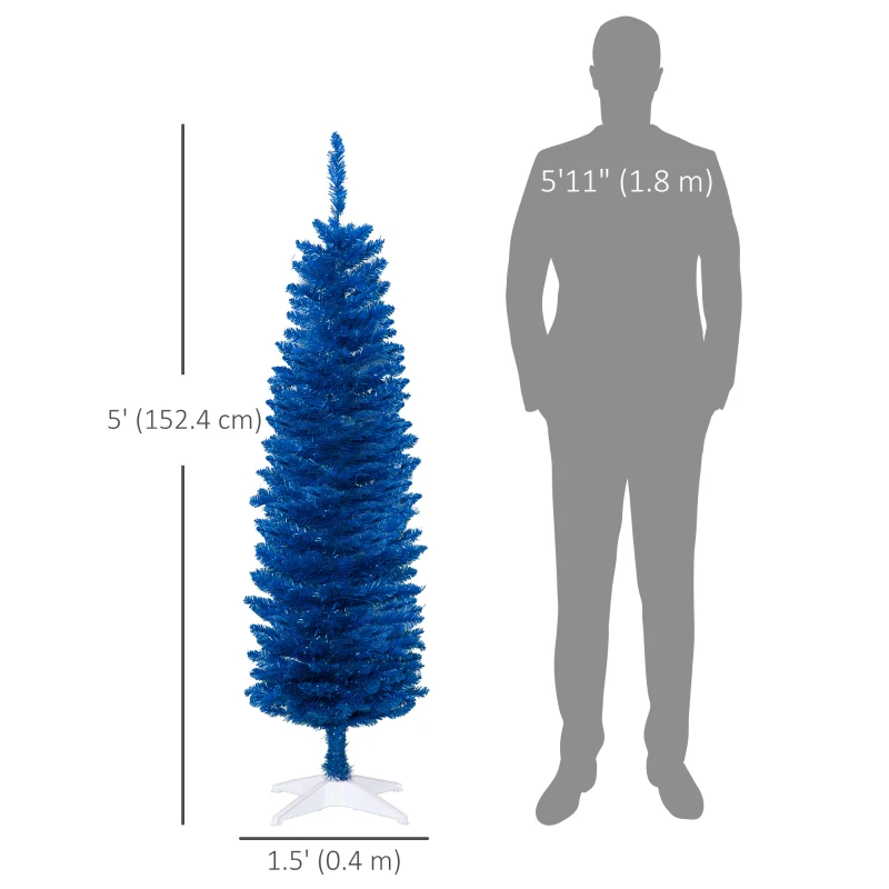 HOMCOM 5ft Pencil Christmas Trees, Skinny Artificial Christmas Tree for Xmas Holiday Decor, Deep Blue