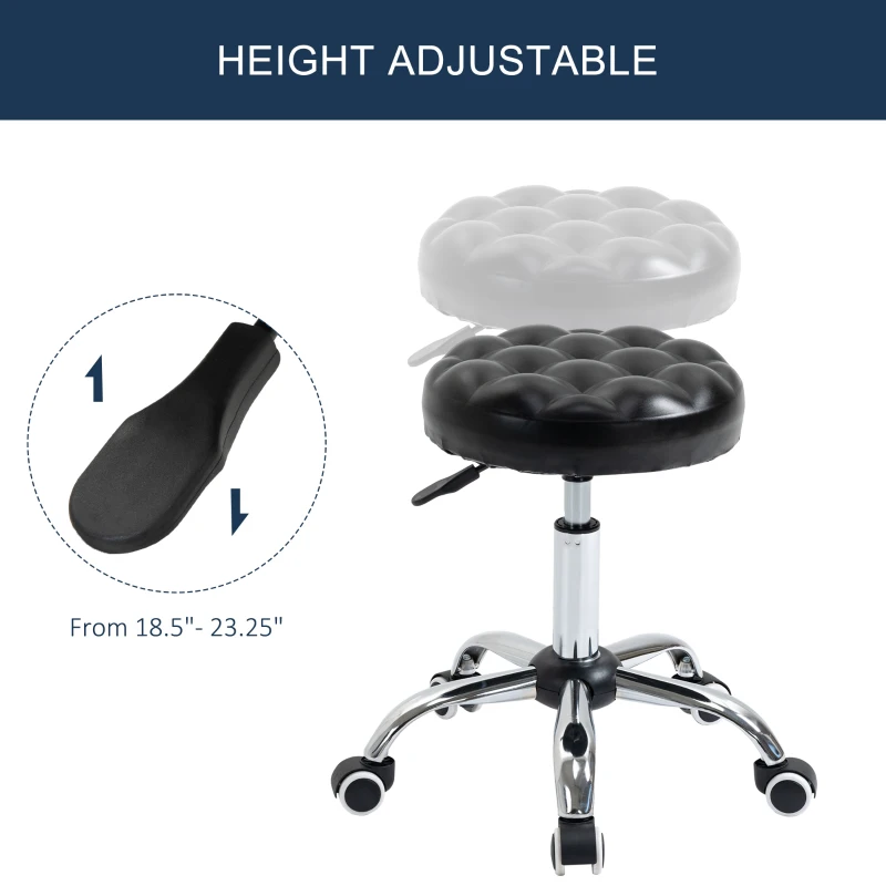 HOMCOM Rolling Swivel Padded Salon Stool with Adjustable Height Wheeled Tattoo Massage Chair Beauty SPA Bar Seat with Thick Padded Black