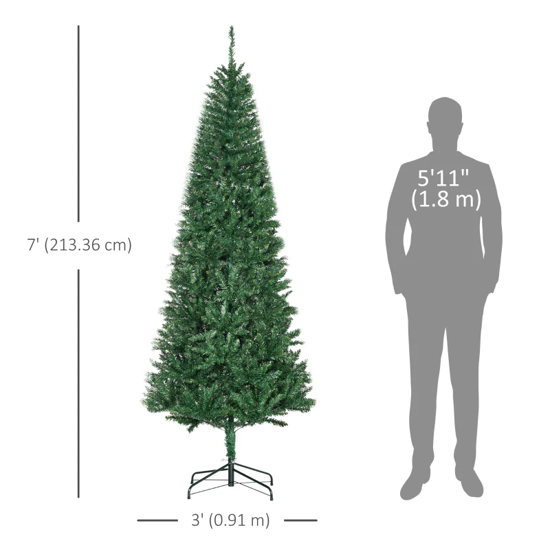 HOMCOM 6.9ft Artificial Christmas Tree w/ Metal Stand Spruce Branch Tips Green
