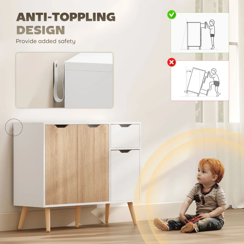 HOMCOM 35" Sideboard Storage Cabinet with Drawer, White and Nature Wood